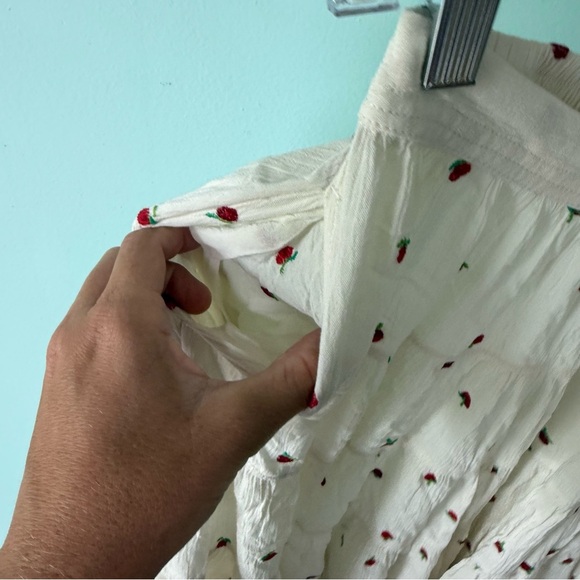 Free People In Full Swing Cherry Embroidered Midi Skirt W Pockets Size XS - Picture 9 of 12